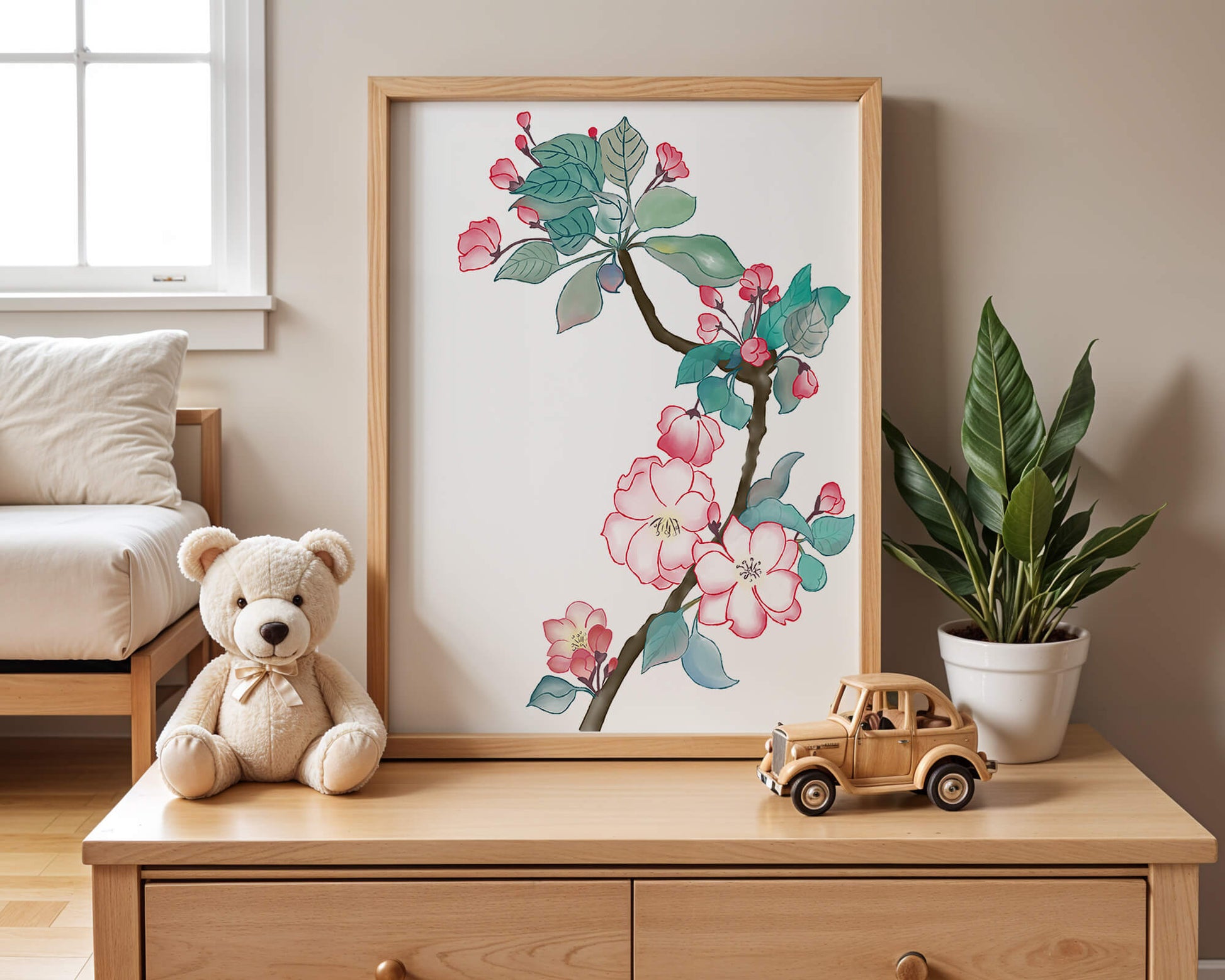 Elegant floral watercolor illustration with cherry blossom