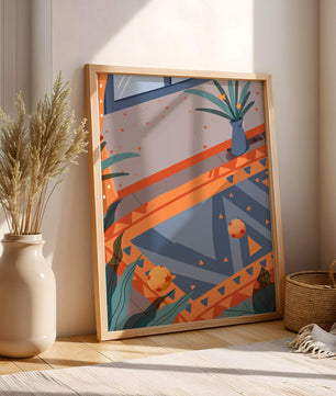Modern Abstract Interior with Geometric Patterns and Plant