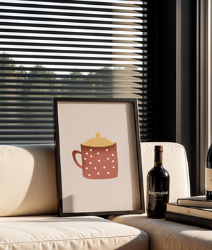 Decorative polka dot mug with yellow lid illustration
