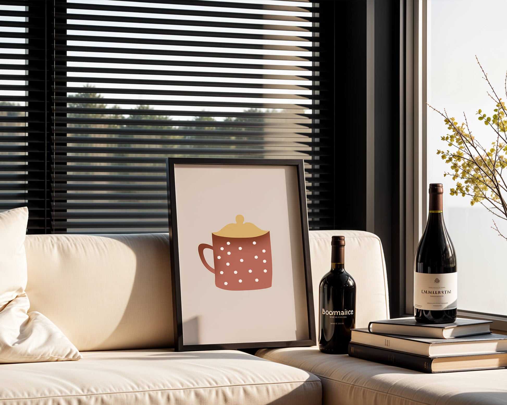 Decorative polka dot mug with yellow lid illustration