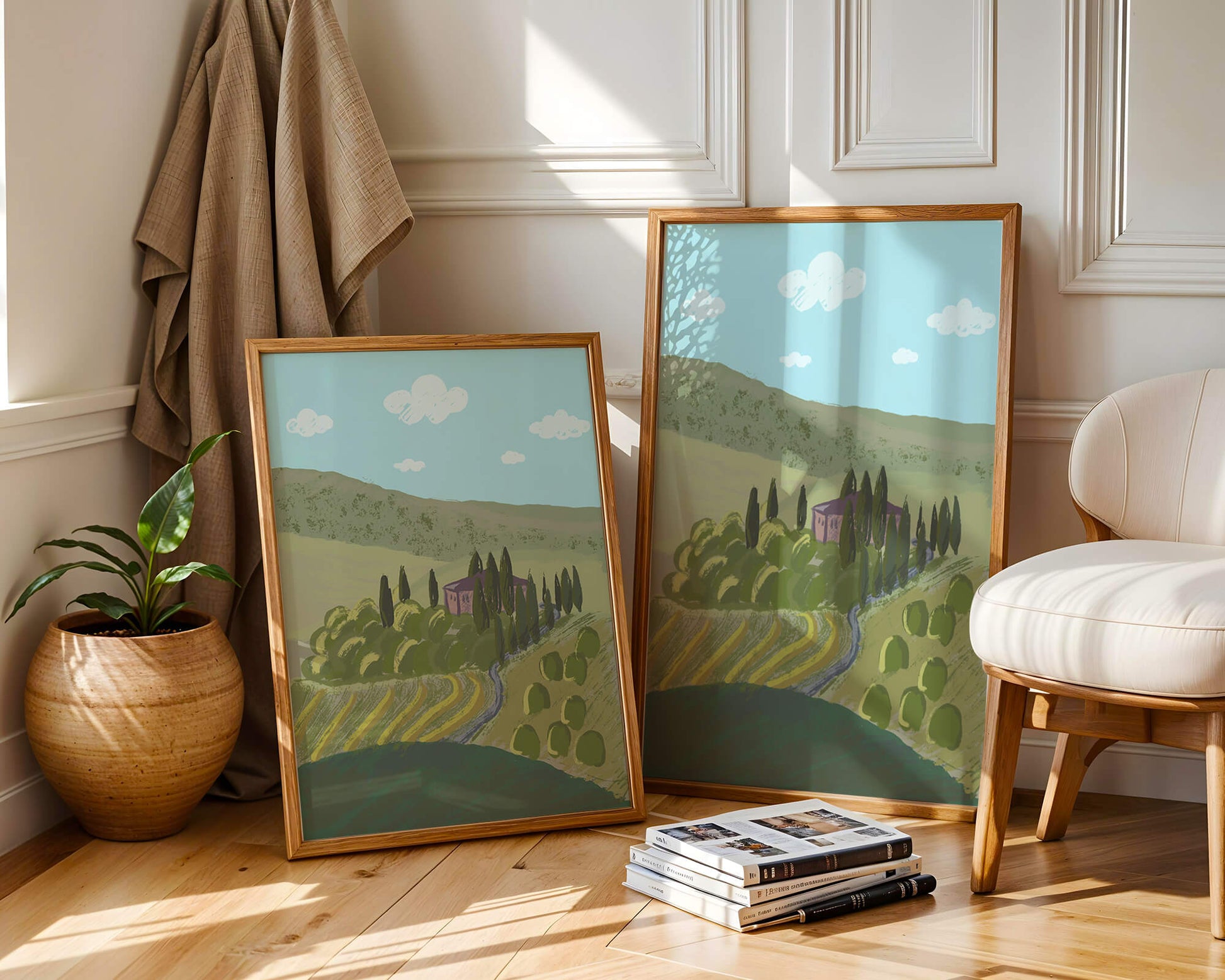 Charming Tuscan Countryside Landscape with Rolling Hills and Cypress Trees