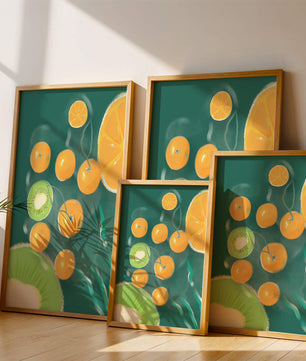 Ilustración de patrón de frutas vibrantes de kiwi y naranja
