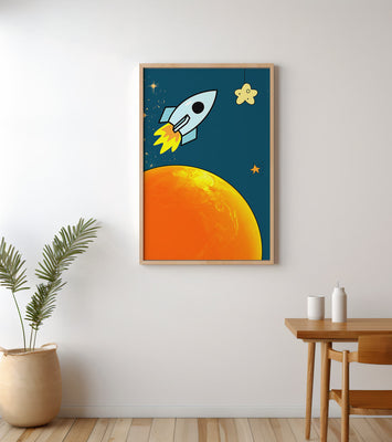 Cartoon Rocket in Space with Yellow Star