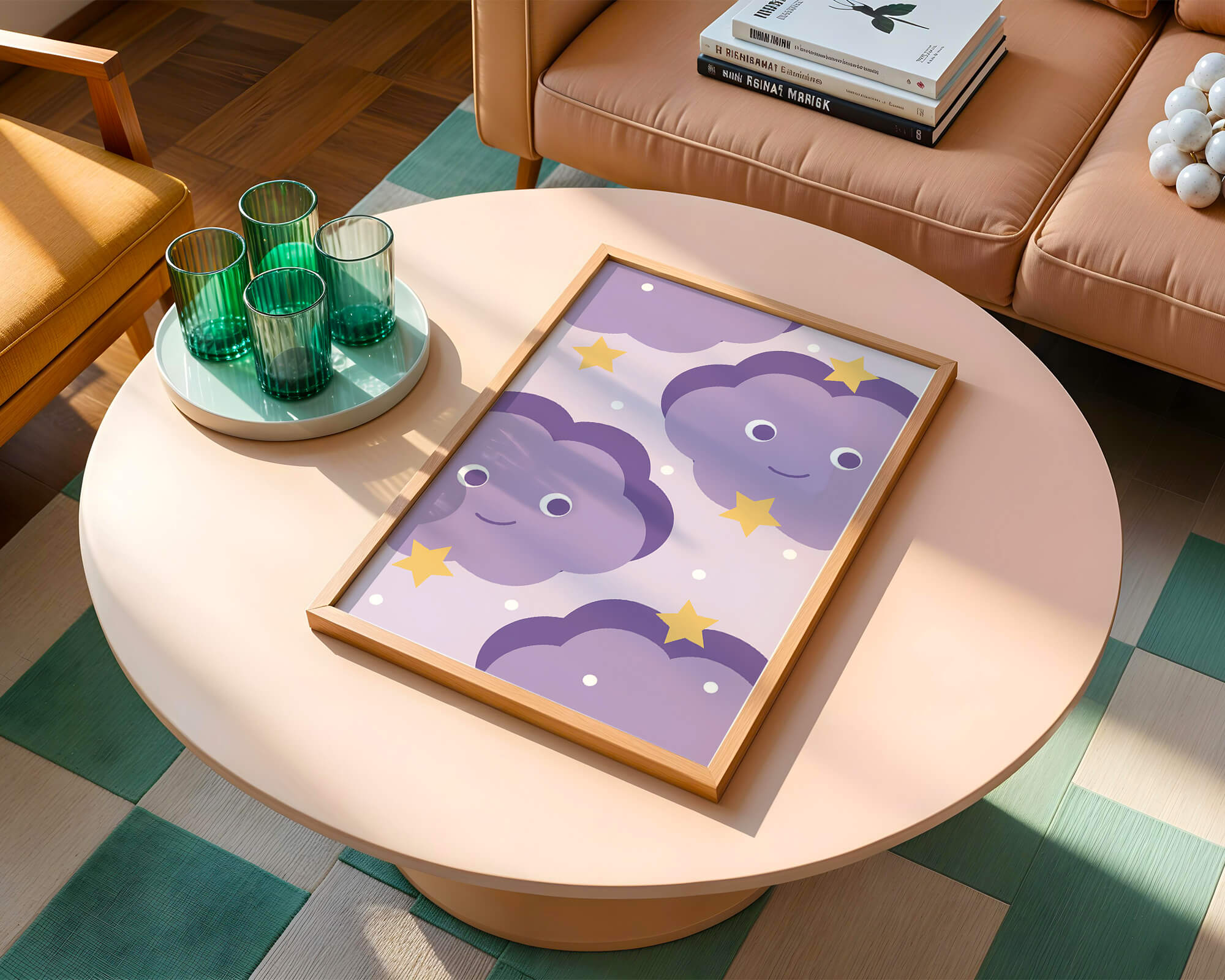 Whimsical purple cloud and star pattern for children's room decor