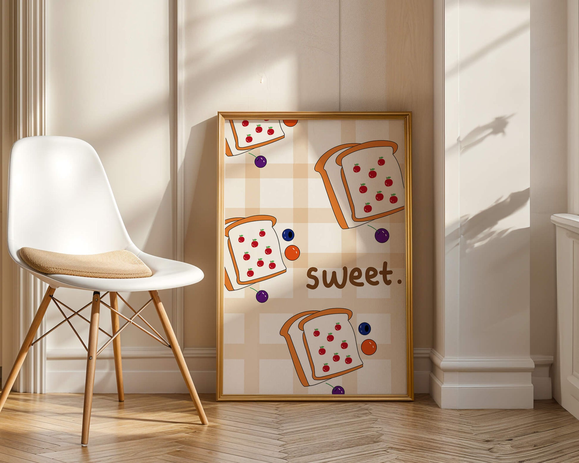 Playful toast pattern with fruit decor and text