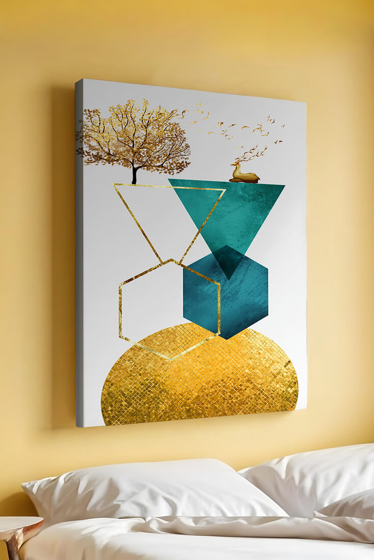 Abstract Geometric Composition with Golden Deer and Tree