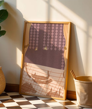 Intérieur abstrait avec ombres de chats sur sol à damier