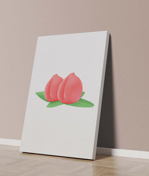 Ilustración realista de melocotones jugosos con hojas verdes