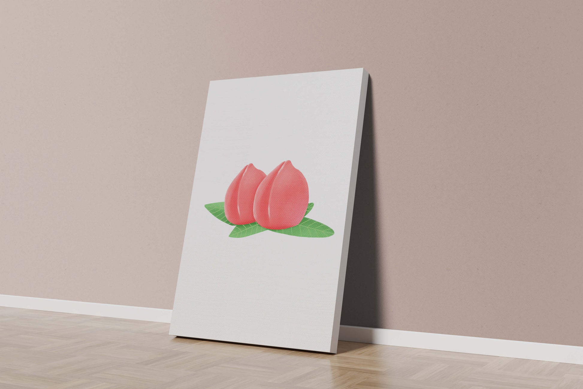 Realistic illustration of juicy peaches with green leaves