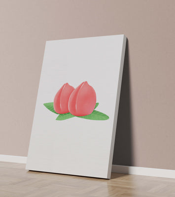 Realistic illustration of juicy peaches with green leaves