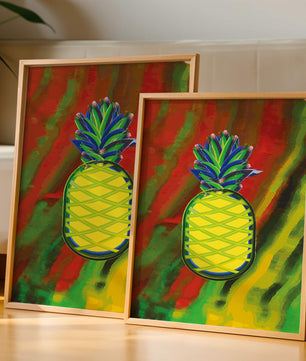 Piña abstracta colorida con fondo vibrante