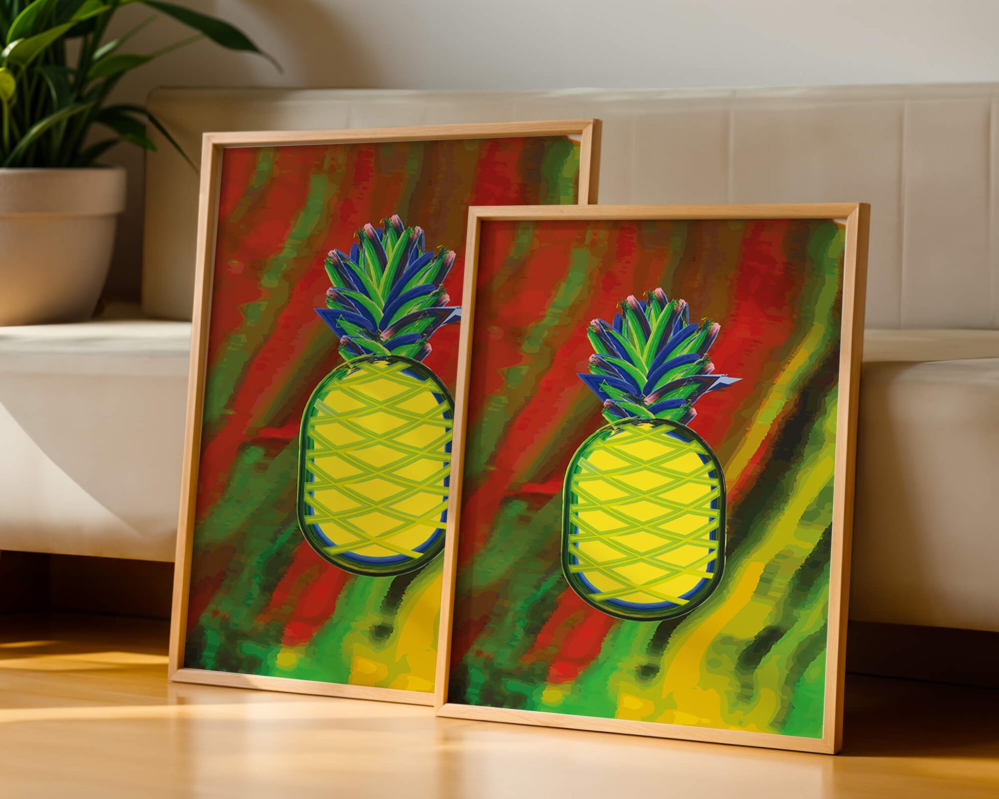 Piña abstracta colorida con fondo vibrante