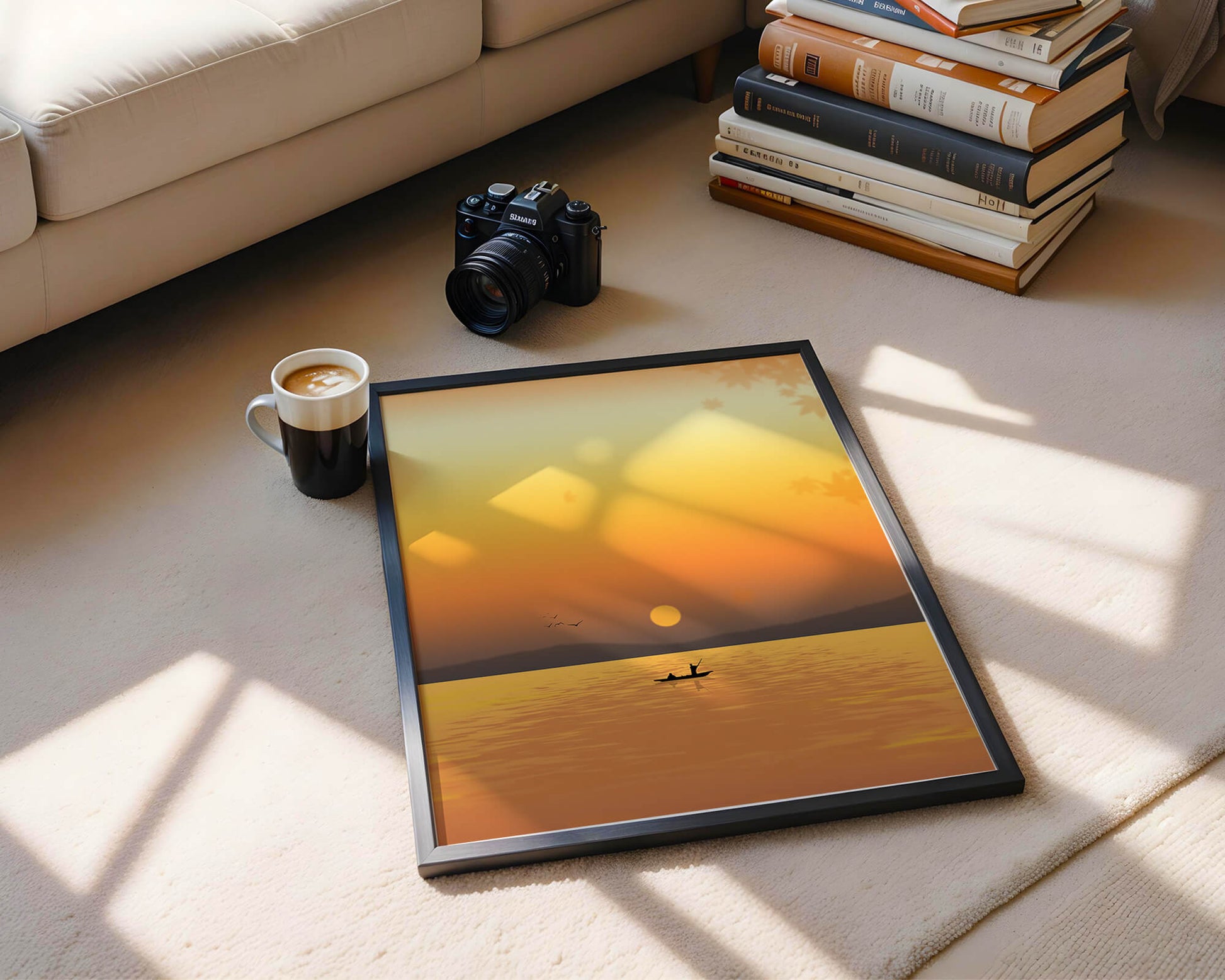 Serene Sunset with Canoeing on a Tranquil Lake