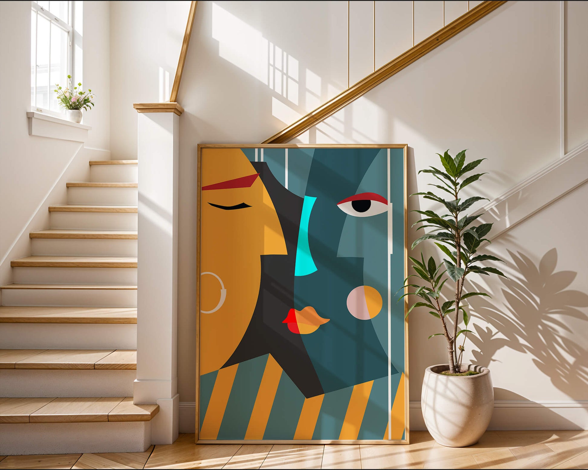 Arte geométrico abstracto con colores y formas audaces