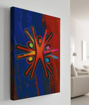 Abstract art with dynamic figures and vibrant colors