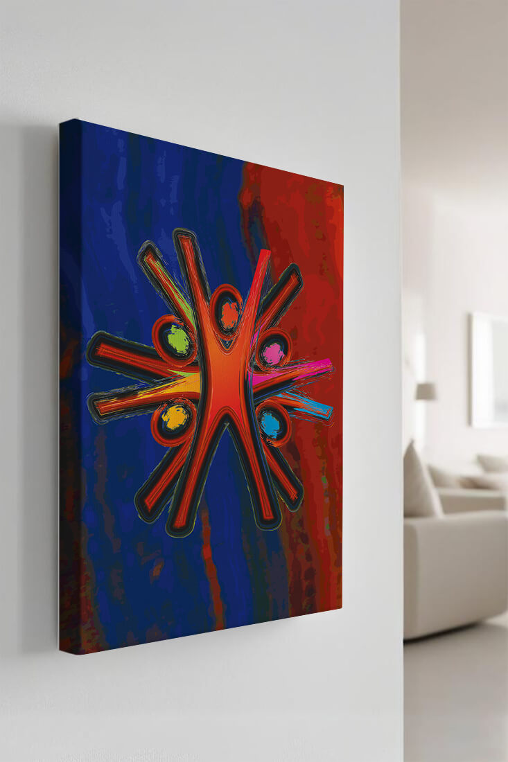 Abstract art with dynamic figures and vibrant colors