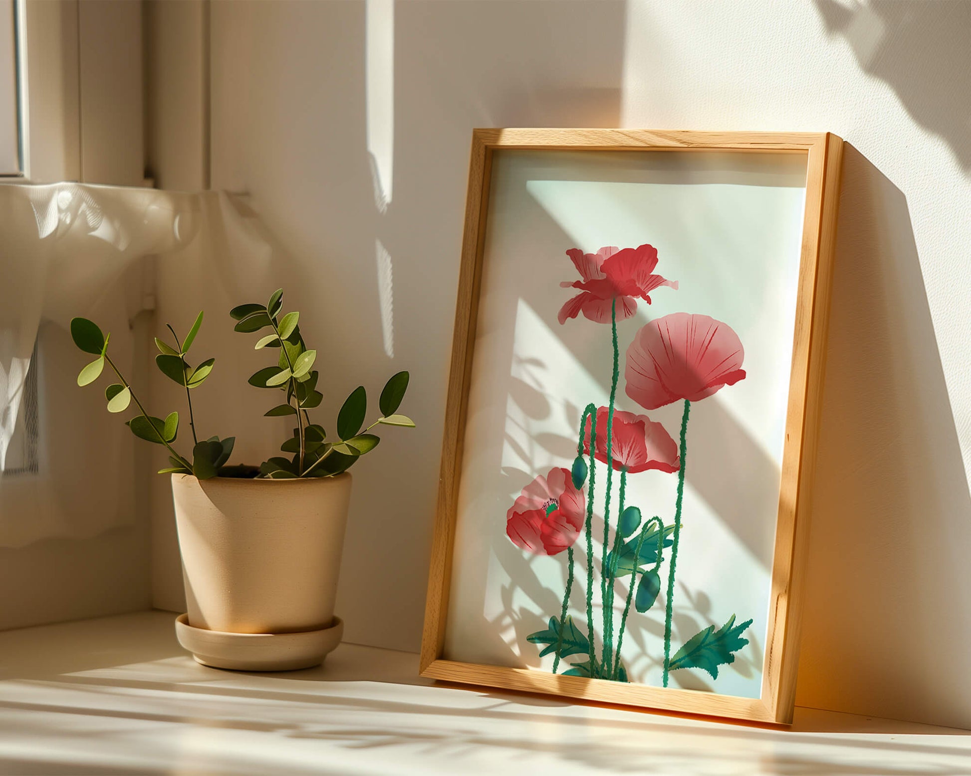 Amapolas rojas en un entorno natural minimalista