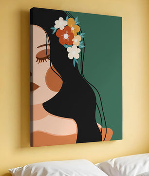 Elegante Illustration einer Frau mit floralem Haarteil