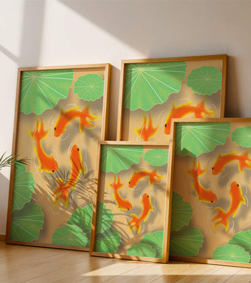 Tranquil pond scene with koi fish and lily pads