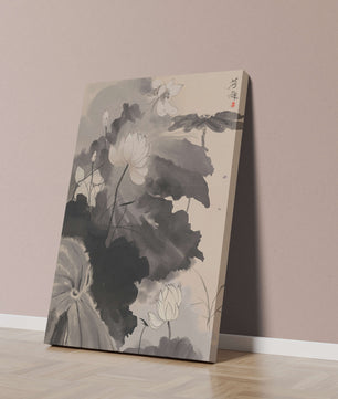 Representación serena de flores de loto en estilo tradicional de lavado de tinta