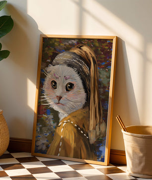 Retrato caprichoso de un gato en estilo clásico con pinceladas detalladas