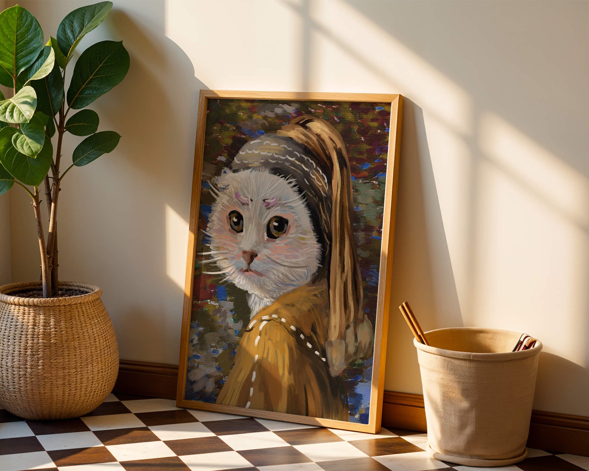 Retrato caprichoso de un gato en estilo clásico con pinceladas detalladas
