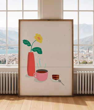 Cozy Breakfast with Coffee, Cake, and Sunflower in Vase - Mi tienda