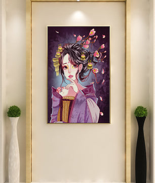 Retrato de anime elegante con acentos florales y dorados