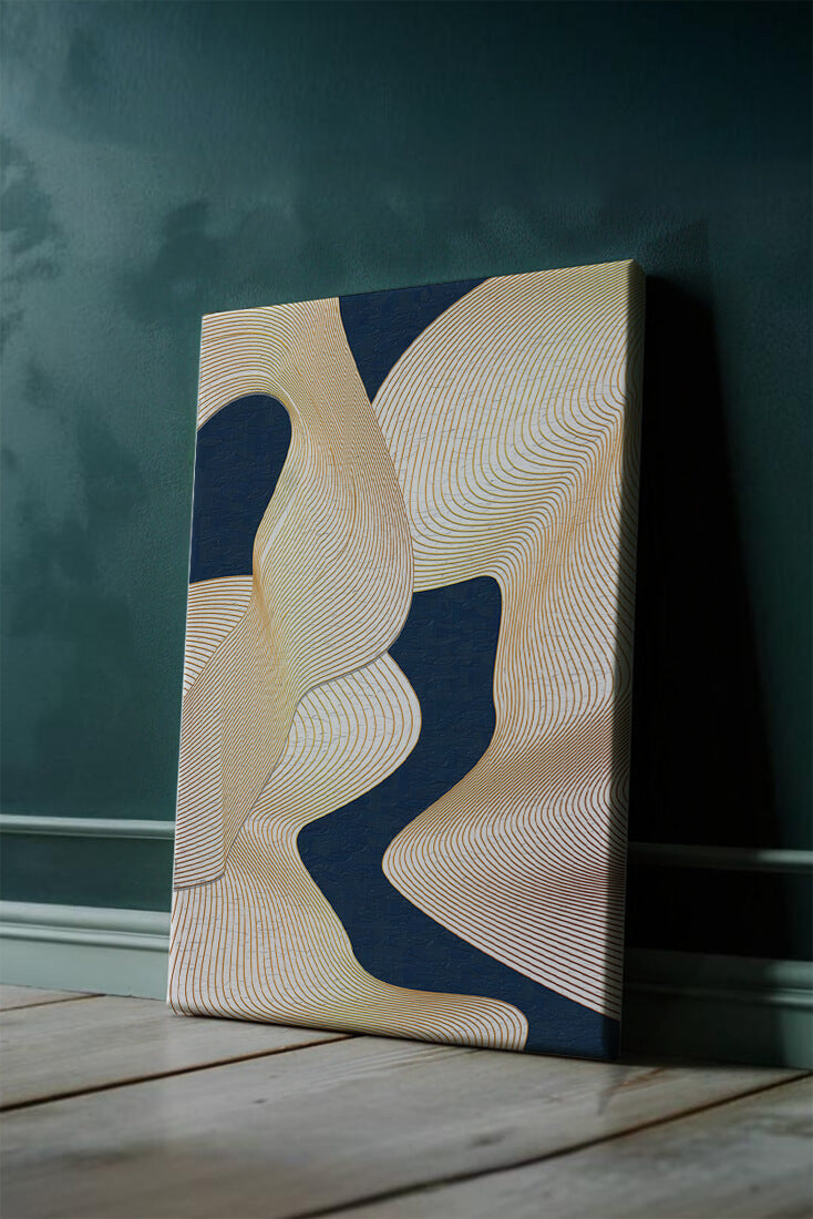 Lignes fluides abstraites sur fond bleu foncé