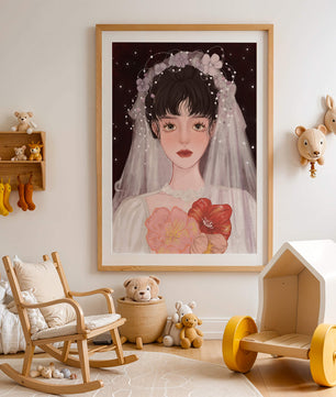 Elegant bridal portrait with floral crown and veil