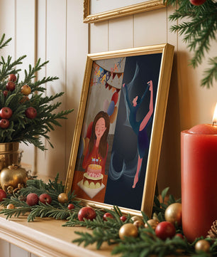 Geburtstagsfeier-Illustration mit Kuchen und Tanzfigur