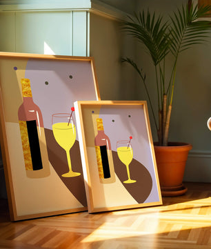 Minimalist Still Life with Wine Bottle and Glass in Soft Tones - Mi tienda