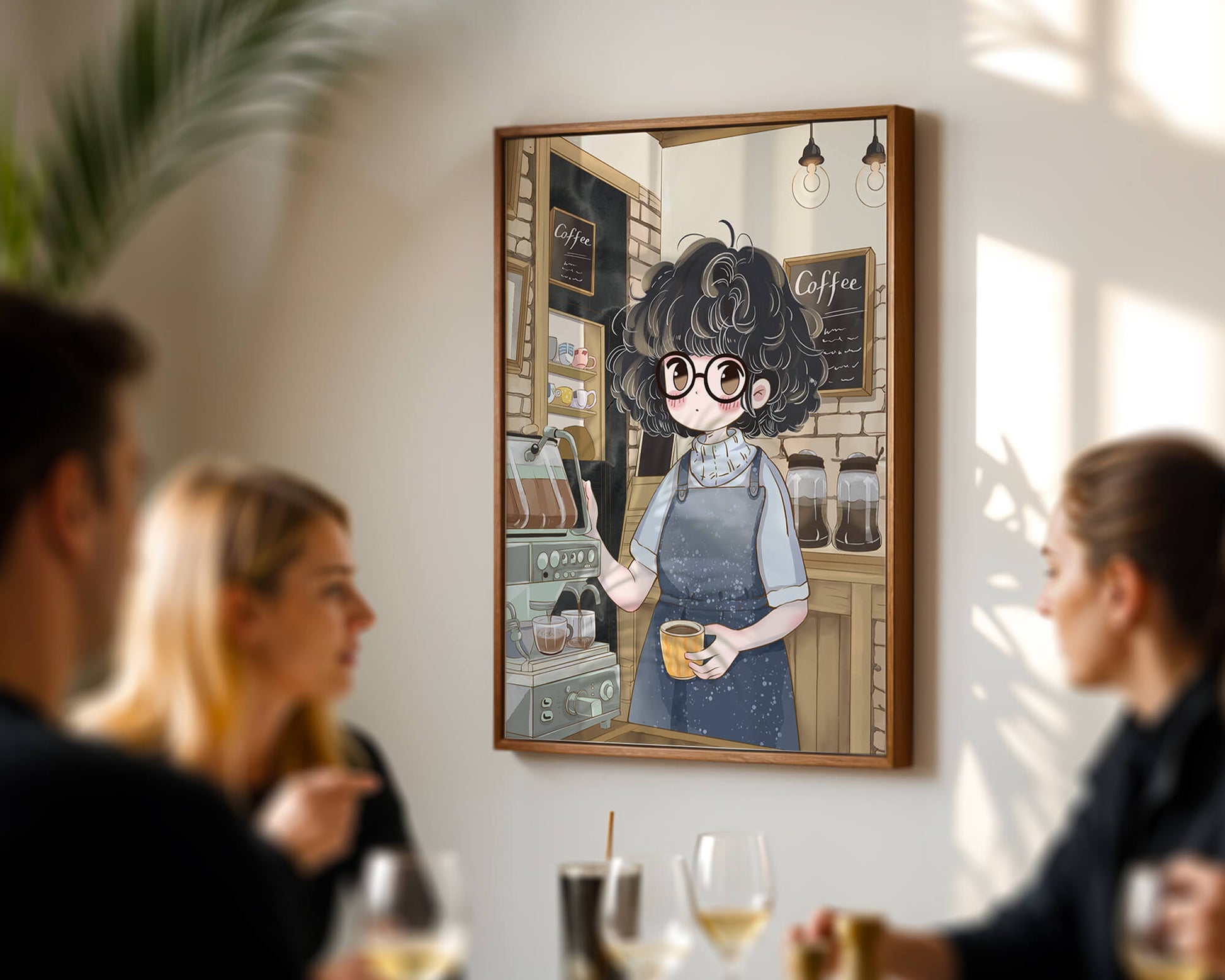 Escena encantadora de café con barista preparando café