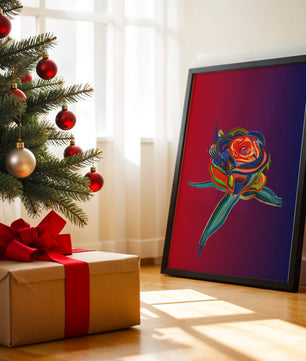 Rosa abstracta vibrante con colores dinámicos sobre fondo degradado