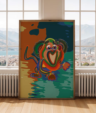 Ilustración abstracta y colorida de un mono con pinceladas audaces