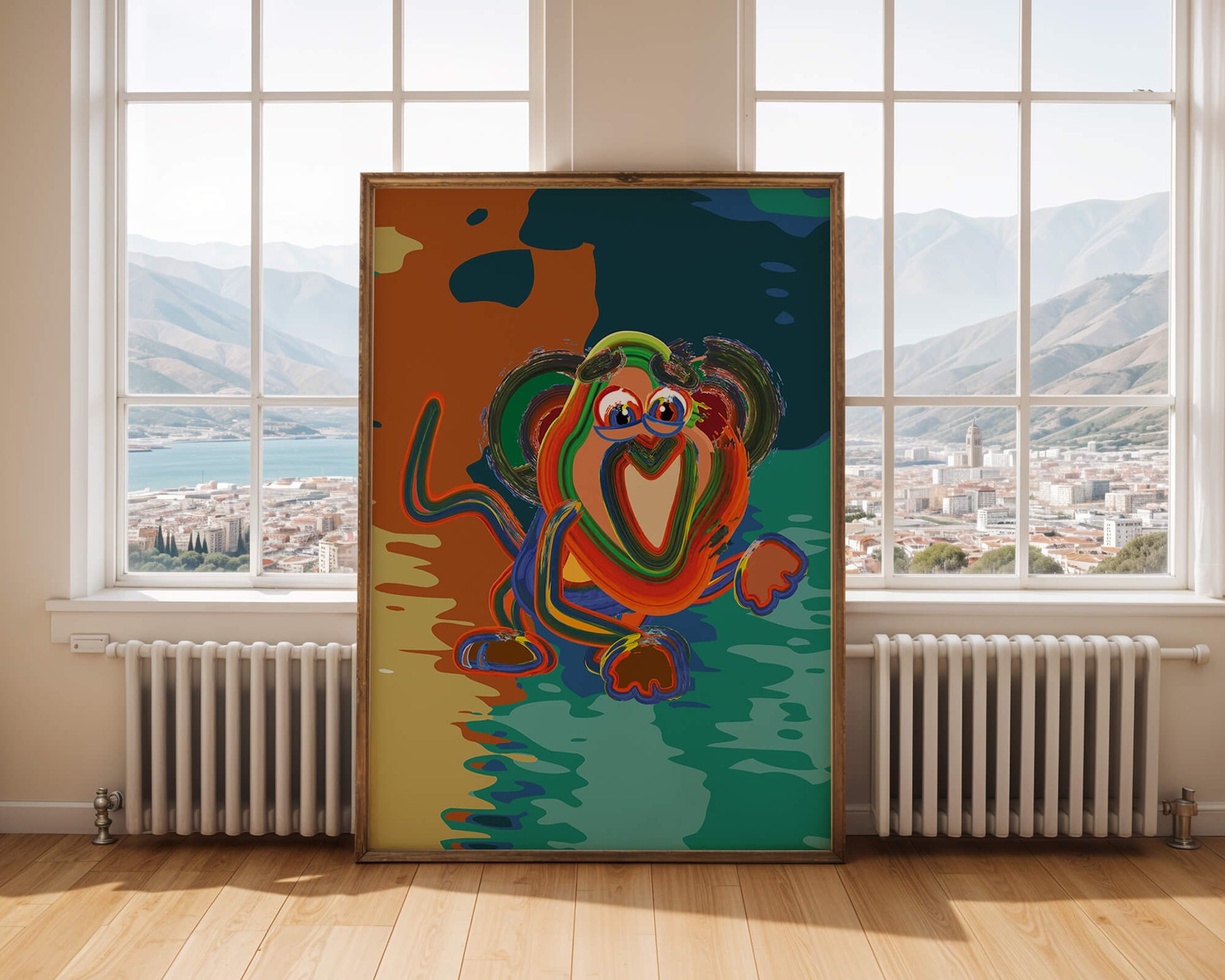Ilustración abstracta y colorida de un mono con pinceladas audaces