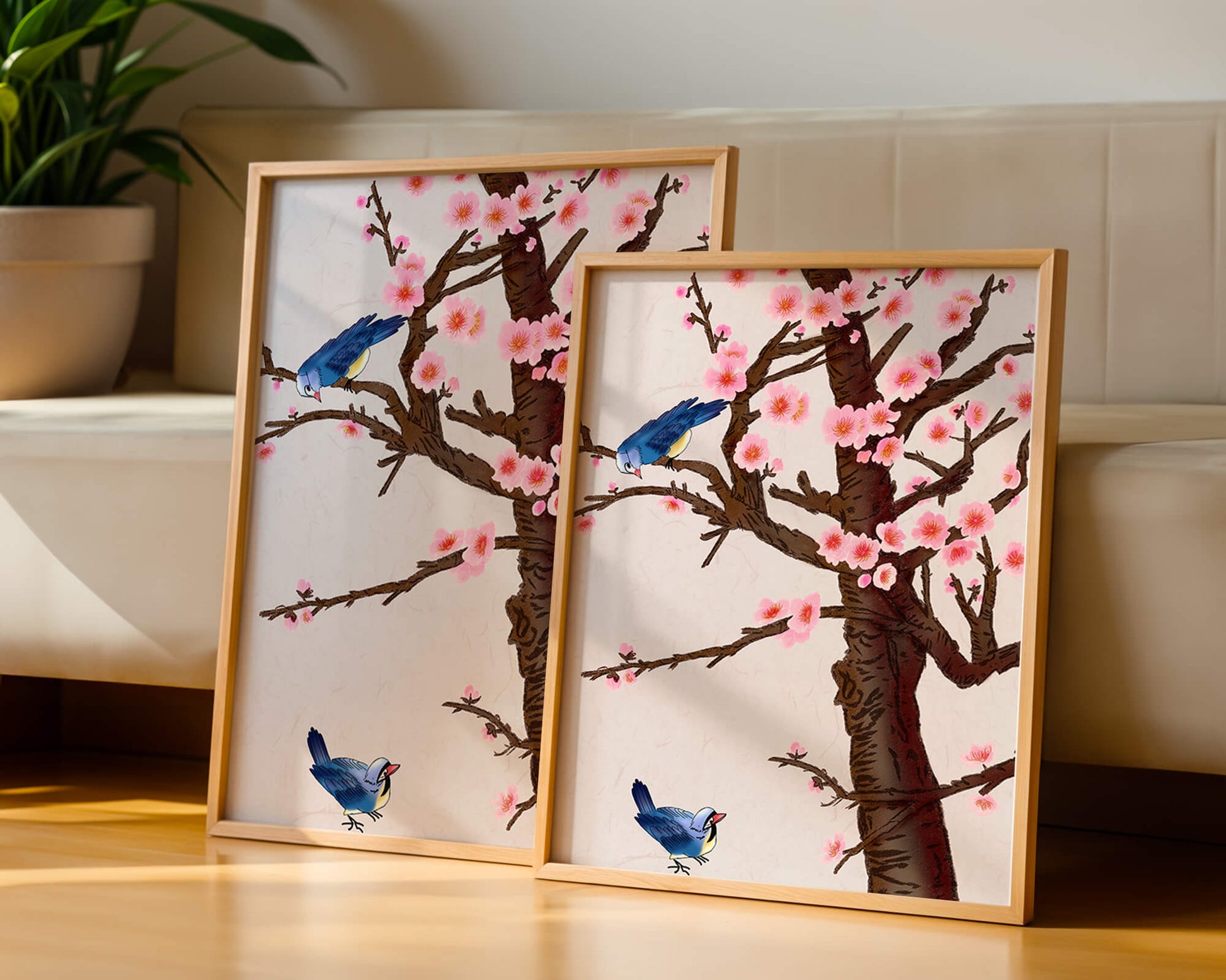Charming illustration of cherry blossom tree with birds