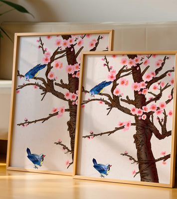 Charming illustration of cherry blossom tree with birds