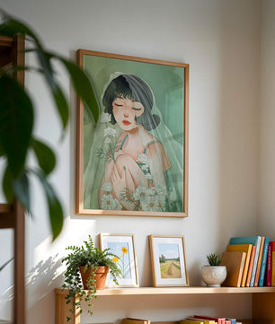 Ilustración emocional de una mujer rodeada de flores