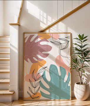 Illustration botanique abstraite avec des motifs de feuilles colorés