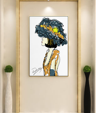 Portrait of a Fashionable Woman with a Large Hat and Gold Accents