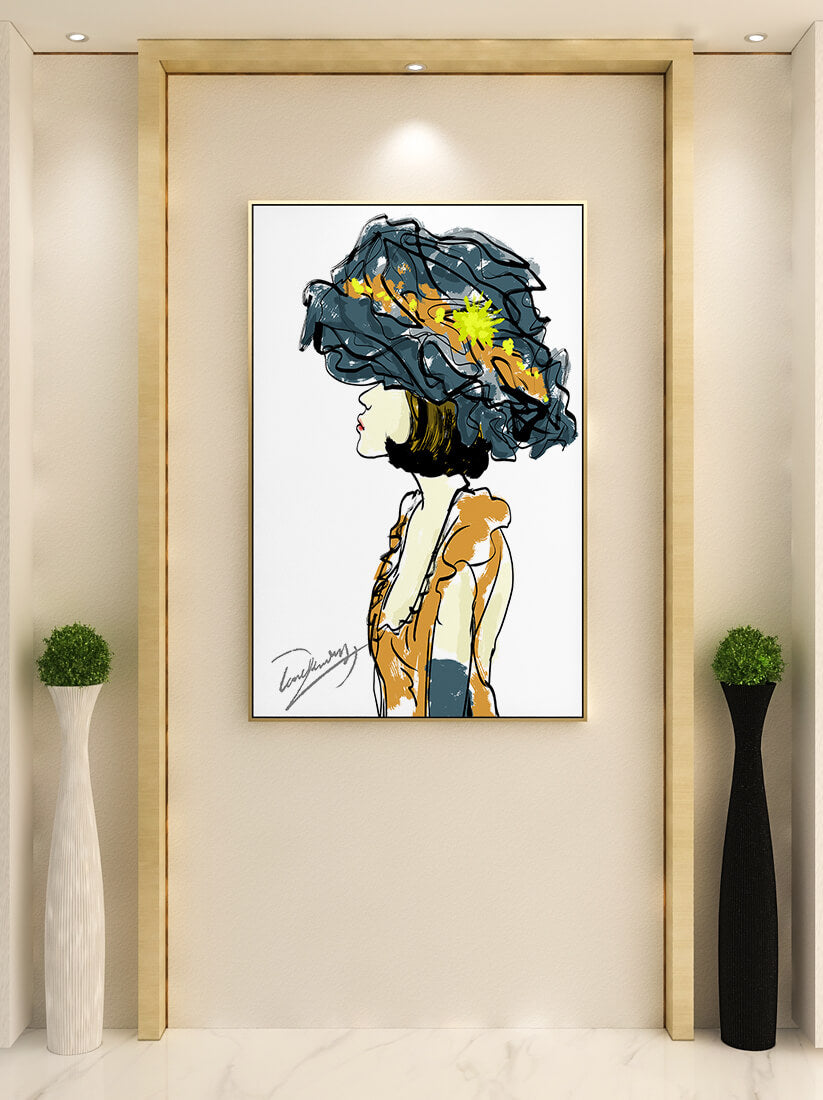 Portrait of a Fashionable Woman with a Large Hat and Gold Accents