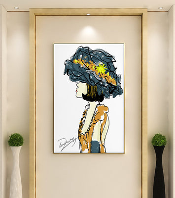 Portrait of a Fashionable Woman with a Large Hat and Gold Accents