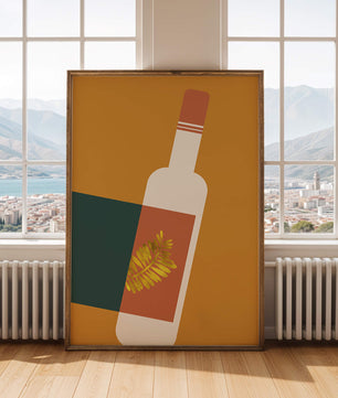 Modern Abstract Wine Bottle With Golden Leaf Design - Mi tienda