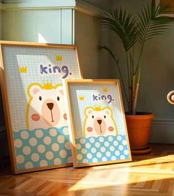 Adorable bear illustration with crown and playful text