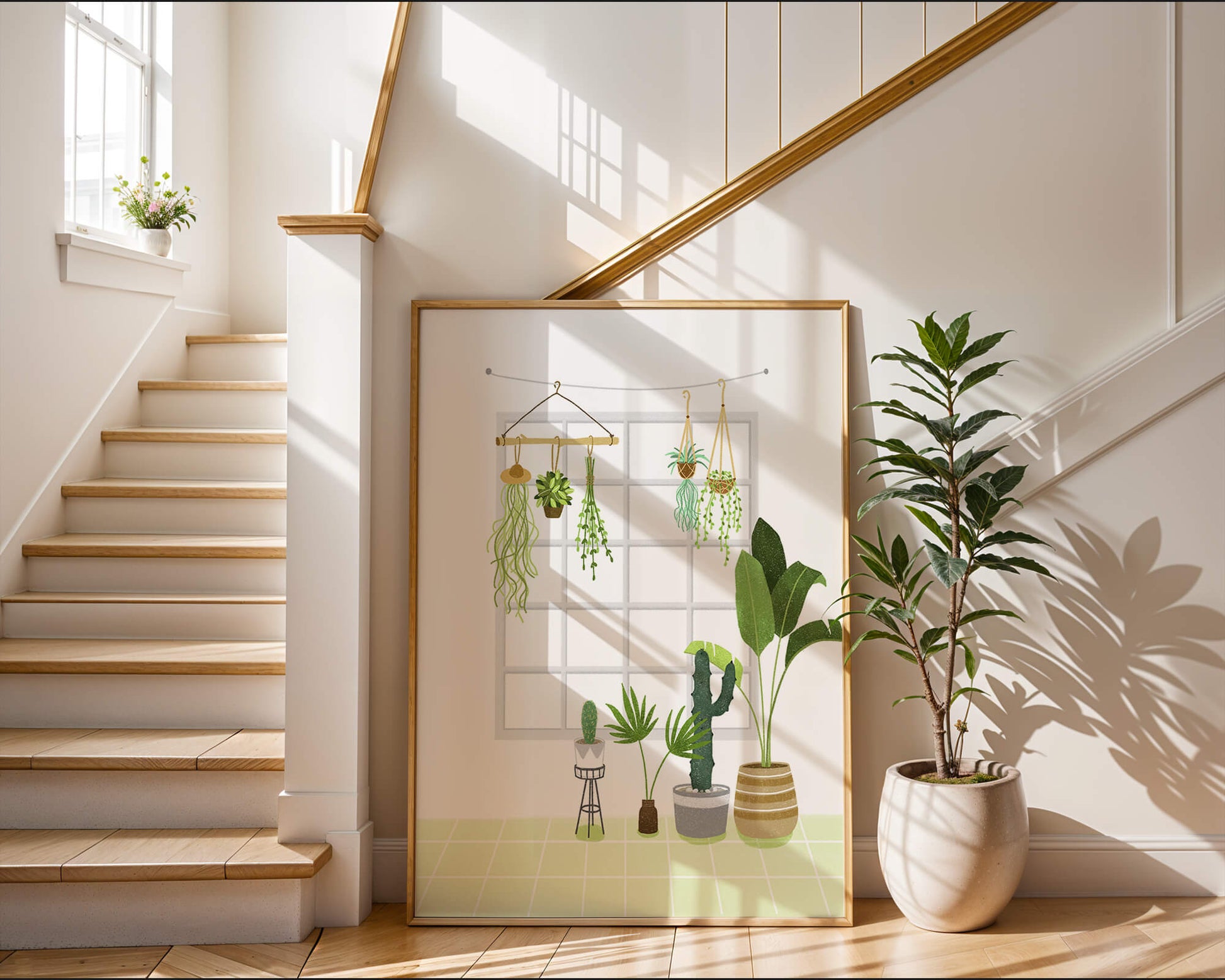 Decoración de interior con plantas colgantes y en macetas