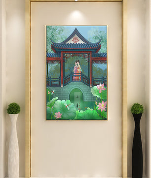 Traditional Chinese Pavilion with Women in Garden Scene - Mi tienda