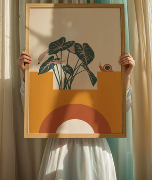 Abstract Botanical Art with Snail and Geometric Shapes - Mi tienda