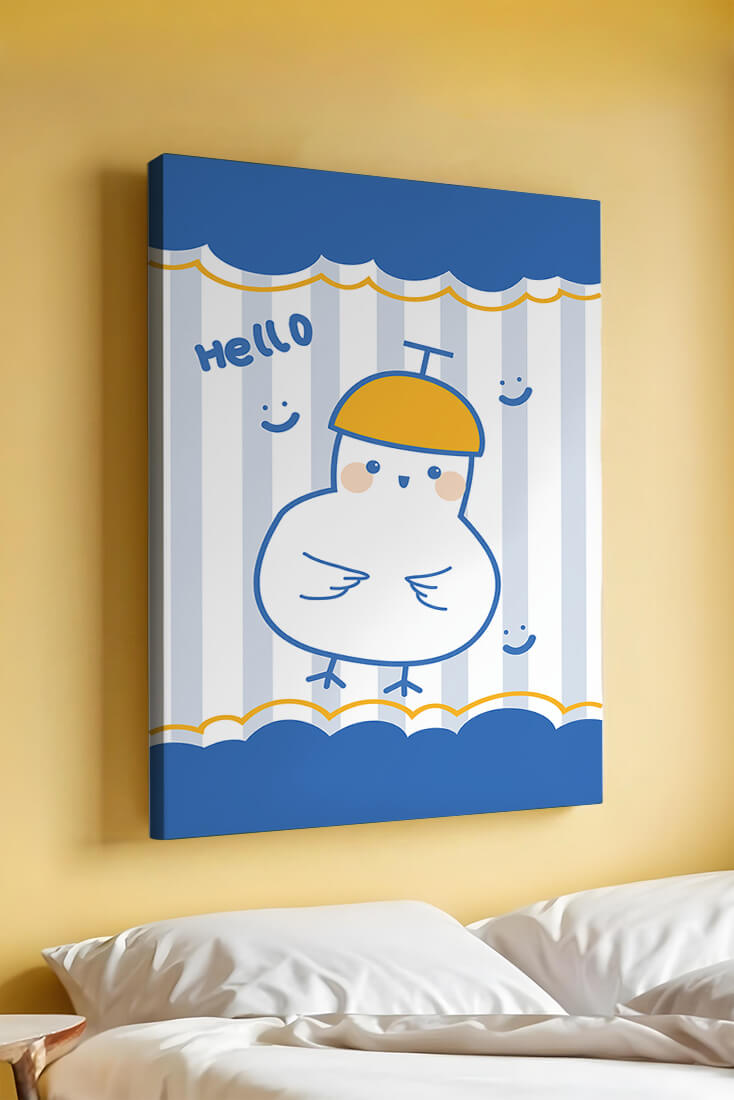 Cartoon bird illustration with cheerful design elements