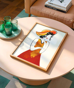 Elegante Frau in einem lebendigen Hut und Kleid Illustration